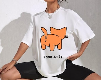 T-shirt schattige kattenillustratie, esthetisch kattenliefhebber T-shirt, grappig kattenshirt grafisch shirt, uniseks casual top, cadeau huisdierliefhebber, minimalistisch kattenontwerp