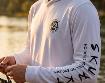 UPF 50 Fishing Sun Hoodie, Performance Fishing Hoodie Men, Moisture Wicking, Fishing Gift for Him, No Bites Still Casting, SKUNKT