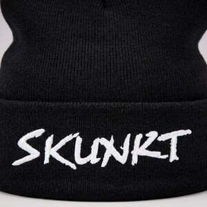 Cuffed Angler Winter Cap, Embroidered Fishing Knit Hat, No Excuses Gear, Skunkt Script Beanie