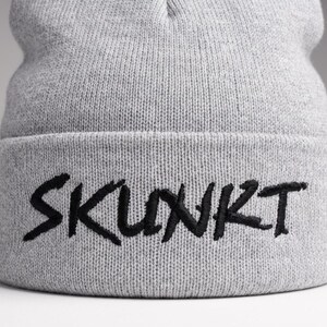 Embroidered Fishing Knit Hat, Cuffed Winter Angler Cap, No Excuses Gear, Skunkt Script Beanie