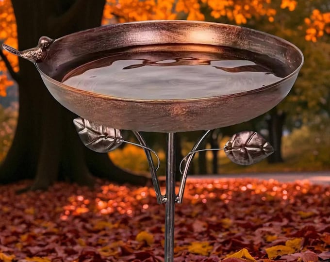 Rustic Copper Finish Bird Bath: Easy Assemble Garden Decor