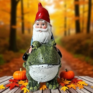 Funny Frog Riding Gnome Statue: Whimsical Garden Decor