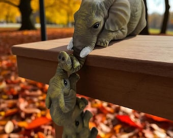 Elephant Family Resin Figurine: Mother and Babies Hanging Sculpture