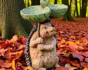Hedgehog Bird Bath: Resin Bird Feeder, Garden Decor