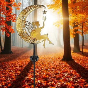 Statua solare da giardino Fairy Moon: stravagante decorazione in metallo per esterni