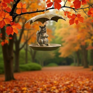 Animal Bird Feeder with Umbrella: Resin Garden Bird Bath Decoration