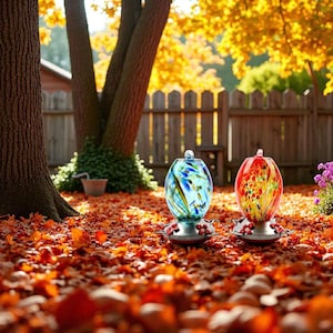 Blown Glass Hummingbird Feeder: Handcrafted Garden Decor for Bird Lovers