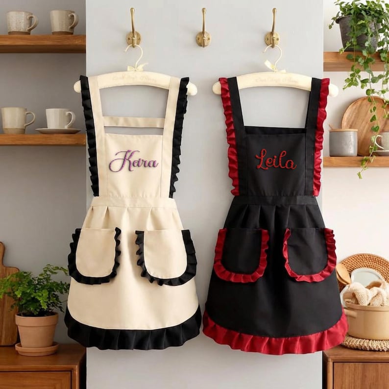 Personalized Apron With Name | Custom Embroidered Ruffle Apron | Unique ...