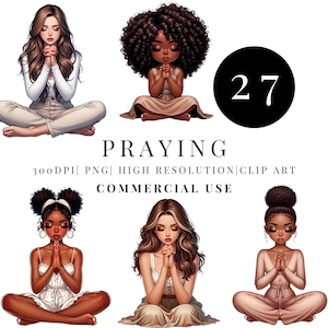 Praying Girl PNG Clipart Bundle | 27 High-Resolution Images | Christian Black Girl Clip Art | Transparent Background | 300DPI | Commercial
