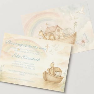 Noah&#39;s Ark Blessing Religious Baby Shower Invite | Editable Canva Template | Noah’s Ark Theme | Digital Christian Invitation