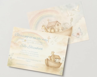 Noah's Ark Baby Shower Invitation | Christian Canva Template (Digital)
