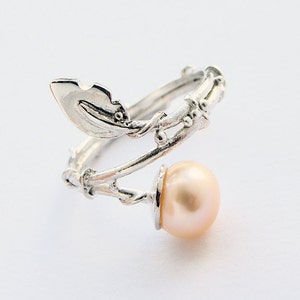 Pearl & Leaf 925 Sterling Silver stacking ring image 5