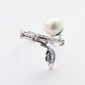 Pearl & Leaf 925 Sterling Silver stacking ring image 3