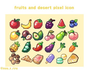 Pixel Food Icons - Retro Clipart Stickers for Planner & Game UI (Digital Download)