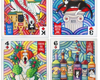 Whimsical Cats and Dogs Playing Card Deck: Show Your Cards