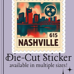 Nashville Skyline Tristar Stamp Die-Cut Stickers, Tennessee Cityscape Decals, Music City Souvenir Labels, TN State Flag Logo Sticker