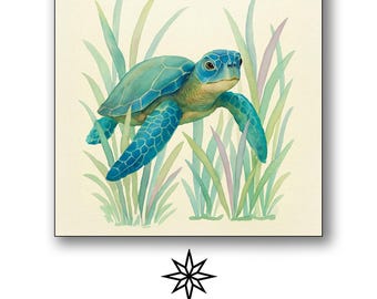 Sea Turtle Watercolor Print: Coastal Nursery Wall Art (Digital Download)