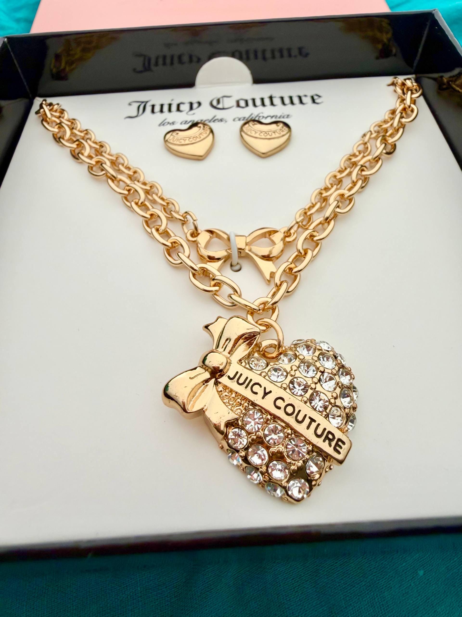 Vintage JUICY COUTURE Y2K Pave diamond Heart Charm hair tie elastic SWAROVSKI Pink Pavé Heart Pendant Necklace – Juicy Couture main image 2