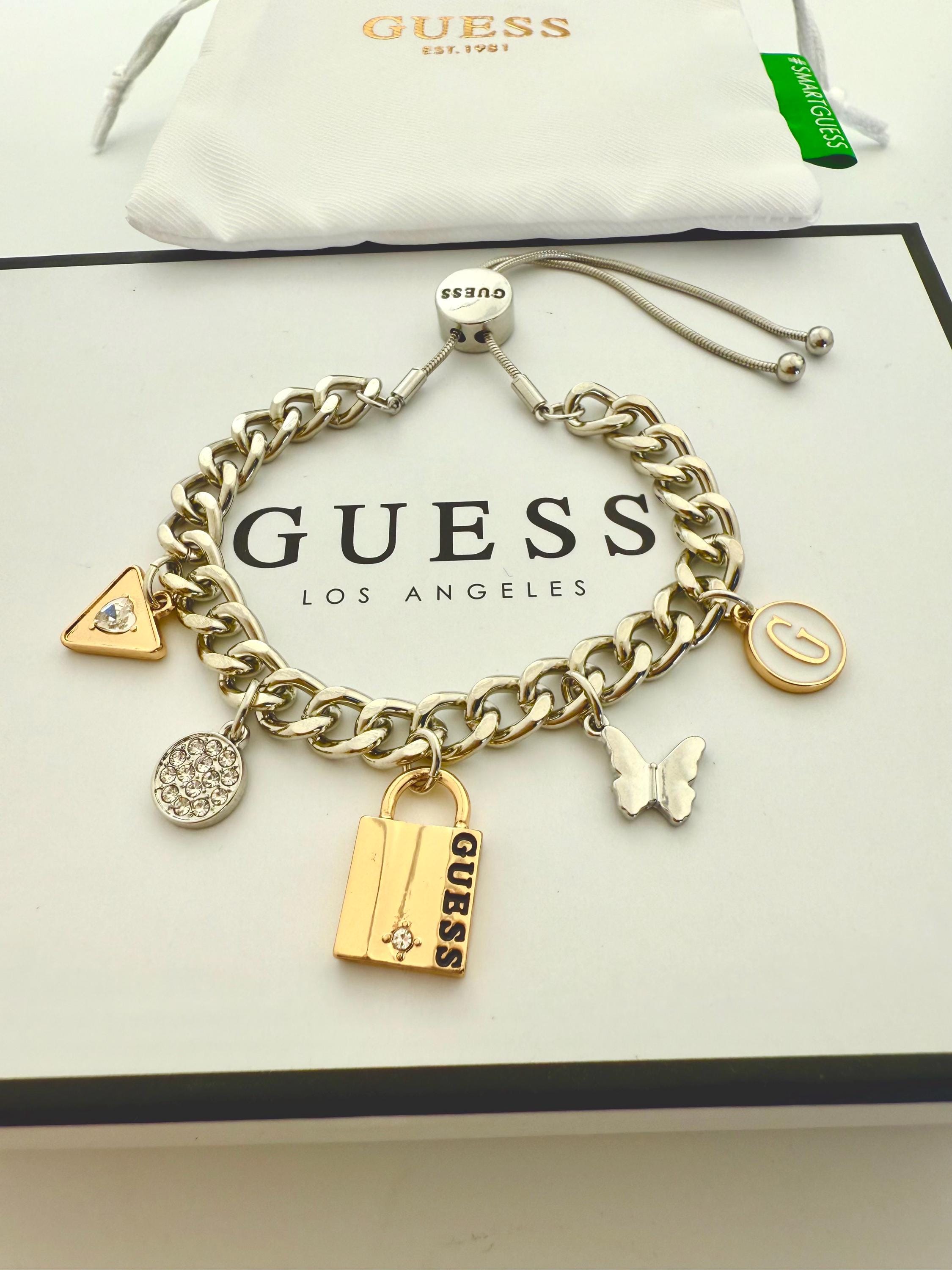 GUESS ブレスレット：シルバートーンカーブチェーンボロ - ギフト 
