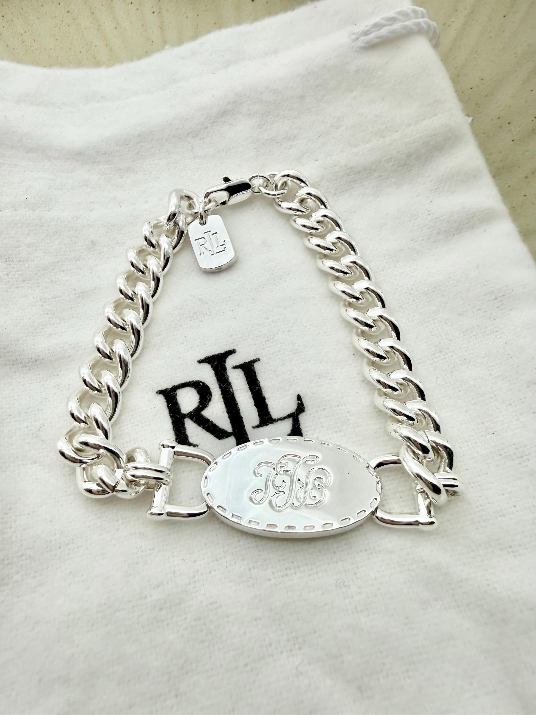 Ralph Lauren Silver Curb Chain ID Bracelet | LRL Script Monogram