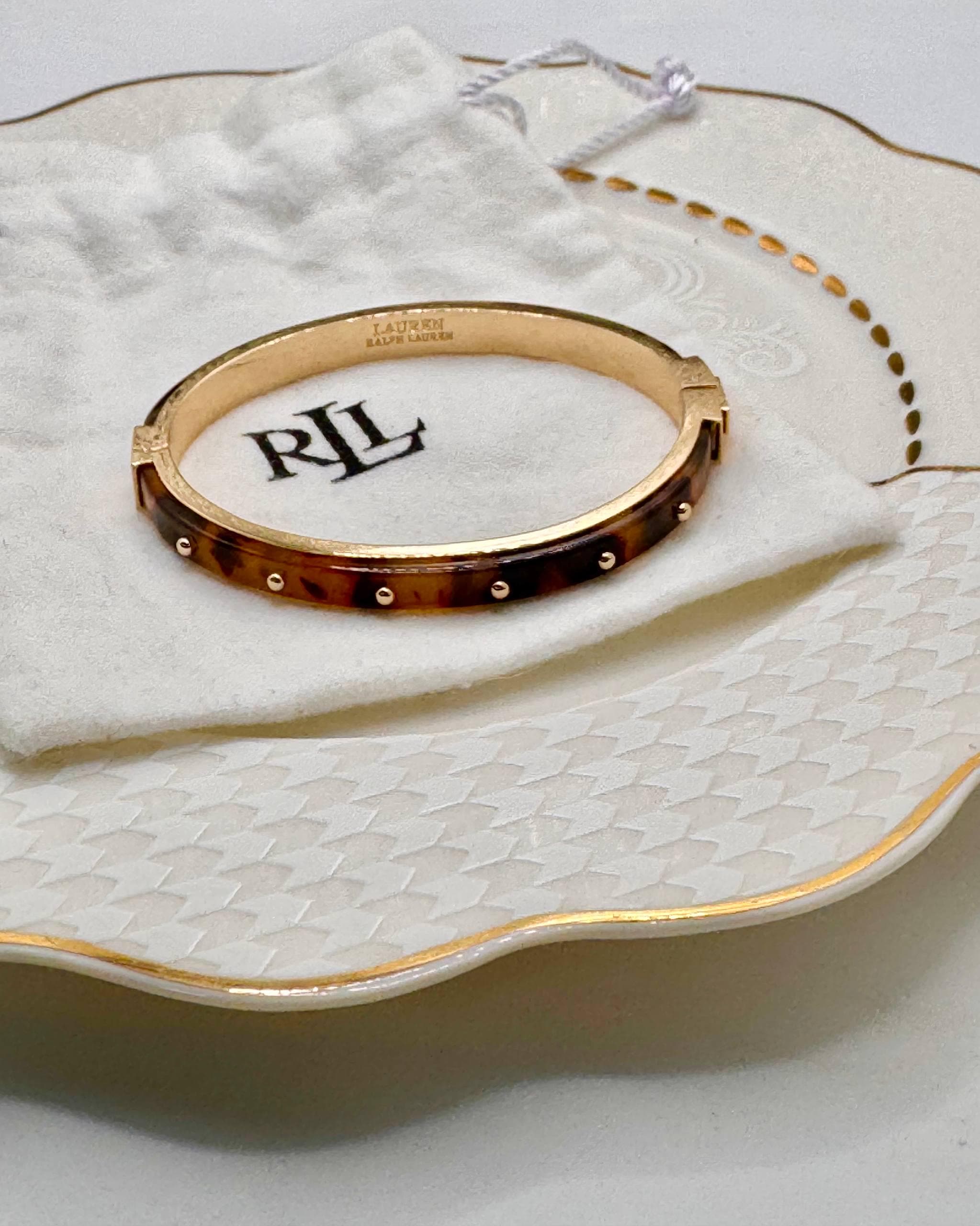 Lauren Ralph Lauren Gold Tortoiseshell Studded Bangle | LRL Resin