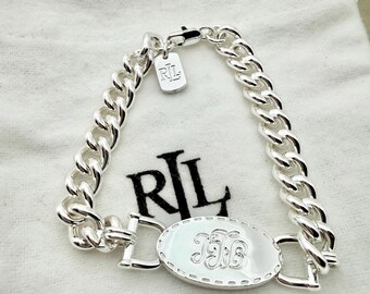 Ralph Lauren Silver Curb Chain ID Bracelet | LRL Script Monogram
