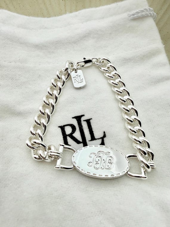Ralph Lauren Silver Curb Chain ID Bracelet | LRL Script Monogram