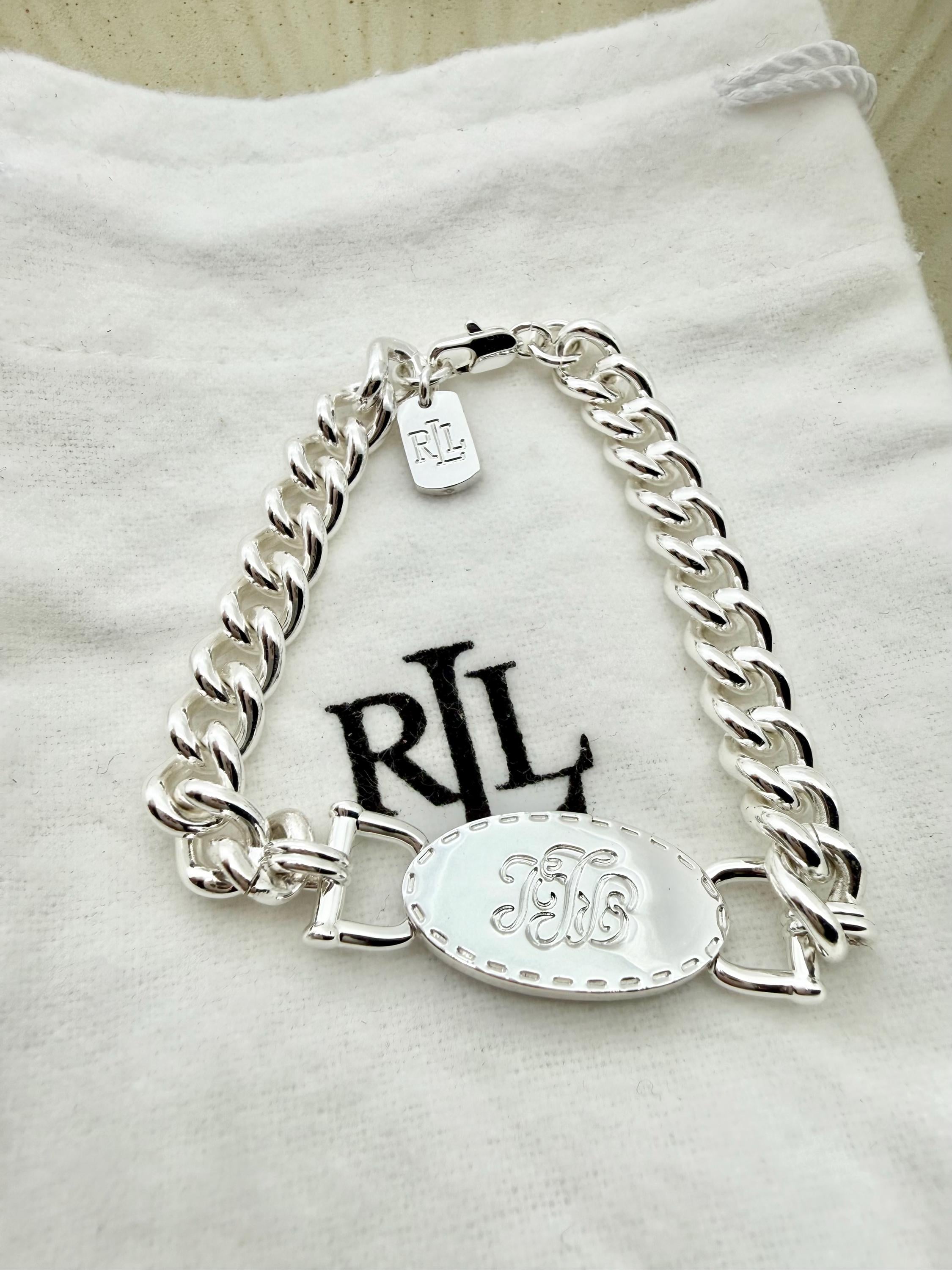 Ralph Lauren Silver Curb Chain ID Bracelet | LRL Script Monogram