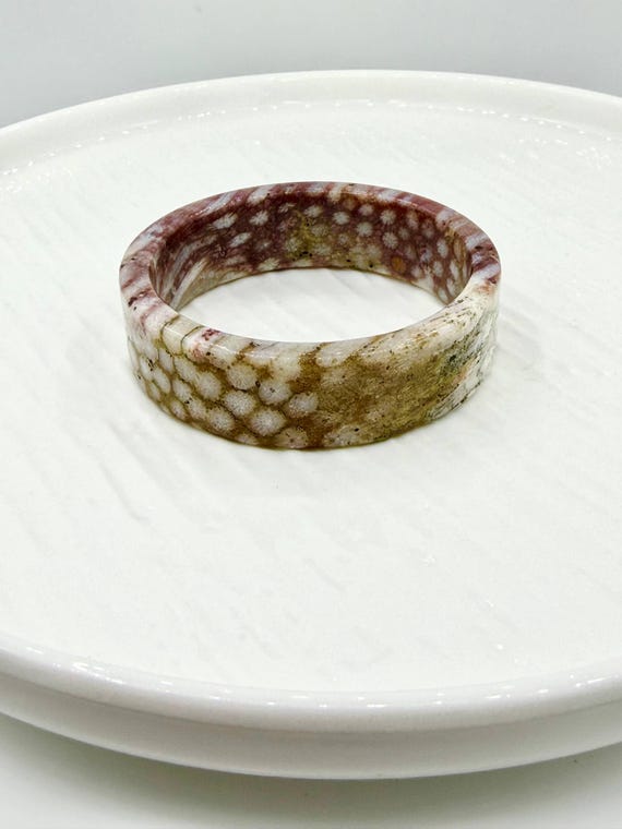 Fossil Coral Bangle, Slim Natural Gemstone Cuff, Earthy Boho Jewellery (54.5mm)