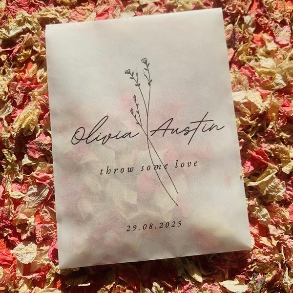 Personalized Biodegradable Confetti Packets: Peel and Seal, floral design