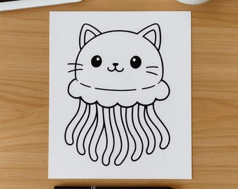 Dibujo para colorear de un lindo gato de gelatina (imprimible)