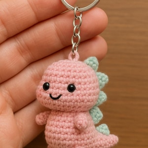 Pink Dinosaur Keychain - Cute Kawaii Dinosaur Accessories | Novelty Keyring & Unique Gift for Dinosaur Lovers - Handmade Keychain