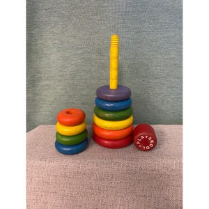 Vintage Playskool Wooden Stacking Rings Toy Colorful Toddler Preschool