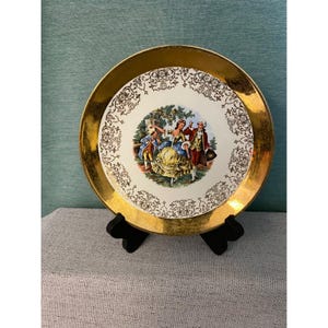 Crest-O-Gold Plate Modena USA 22K Gold Zierteller Rokoko Paar