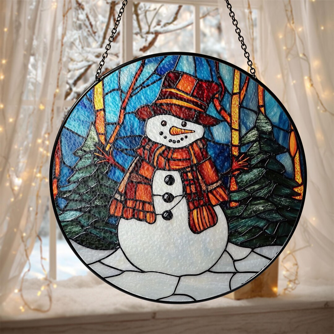 Snowman Stained Glass Suncatcher, Christmas Holiday Decoration - Etsy
