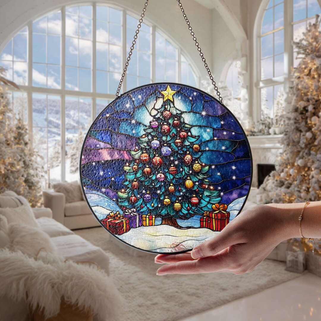 Christmas Tree Stained Glass Suncatcher: Holiday Window Ornament - Etsy