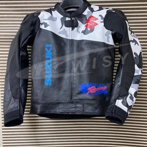 Brand New Suzuki GSX-R Motorbike CE Approved Cowhide Leather Jacket With Camouflage Design Available in all Colors & Sizes
