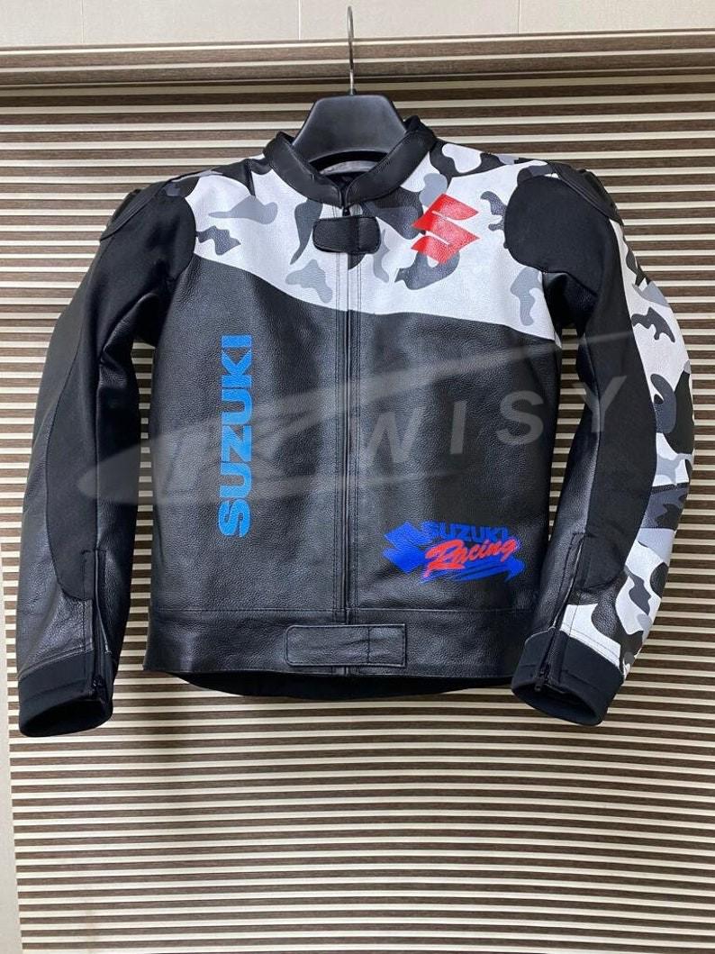 スズキ GSX-R バイク用 CE 認証 牛革レザージャケット（迷彩柄）全色