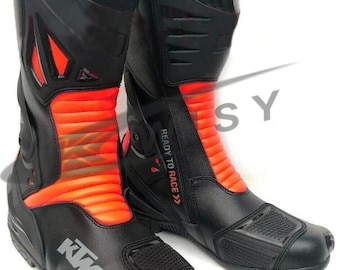 KTM Racing Motorbike CE Approved Cowhide Leather Boots Available in all Colors & Sizes