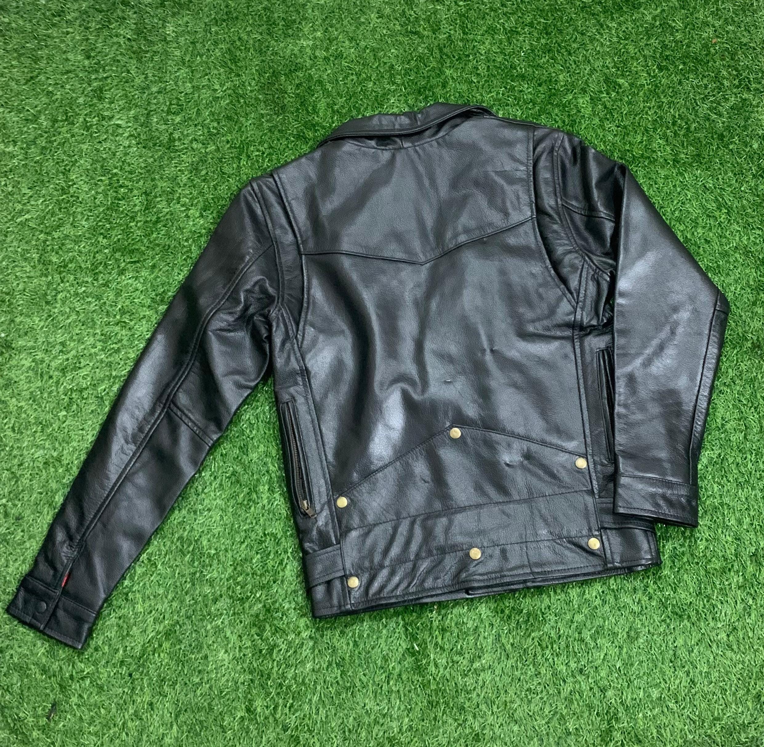 Black Leather Biker Jacket: Asymmetrical Zip, Red Lining, Snap