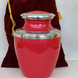 Urn For Human Ashes / Adult Male Female Aluminum Engraved Cremation Casket For Burial / Pink  And Silver with Valvet Cover