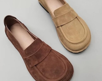 Penny herenschoenen, blootsvoets herenschoenen, Peru bruine handgemaakte schoenen, leren aardingsschoenen, platte herenschoenen aarding, minimalistische schoenen, geschenken