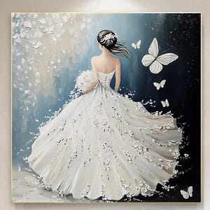 Abstract Woman Figure Painting On Canvas,Original Hand-Painted White Dress Girl Painting,Custom Painting,Modern Wall Decor, Living Room Art