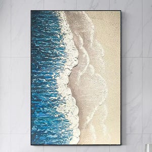 Abstract Coastal Beach Oil Painting On Canvas, Original Sea Painting Large Wall Art Wave Textured Painting, Custom Modern Living Room Decor