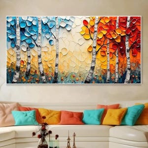 Abstraktes Wald Ölgemälde auf Leinwand, großes handgemaltes Original Landschaftsbild, bunte Baum Strukturierte Wandkunst, Wohnzimmer Dekor