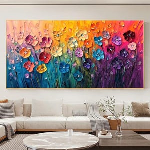Abstract Flower Oil Painting on Canvas, Large Wall Art Original Color Floral Wall Art, Thick Texture Wall Art, Modern Living Room Home Decor
