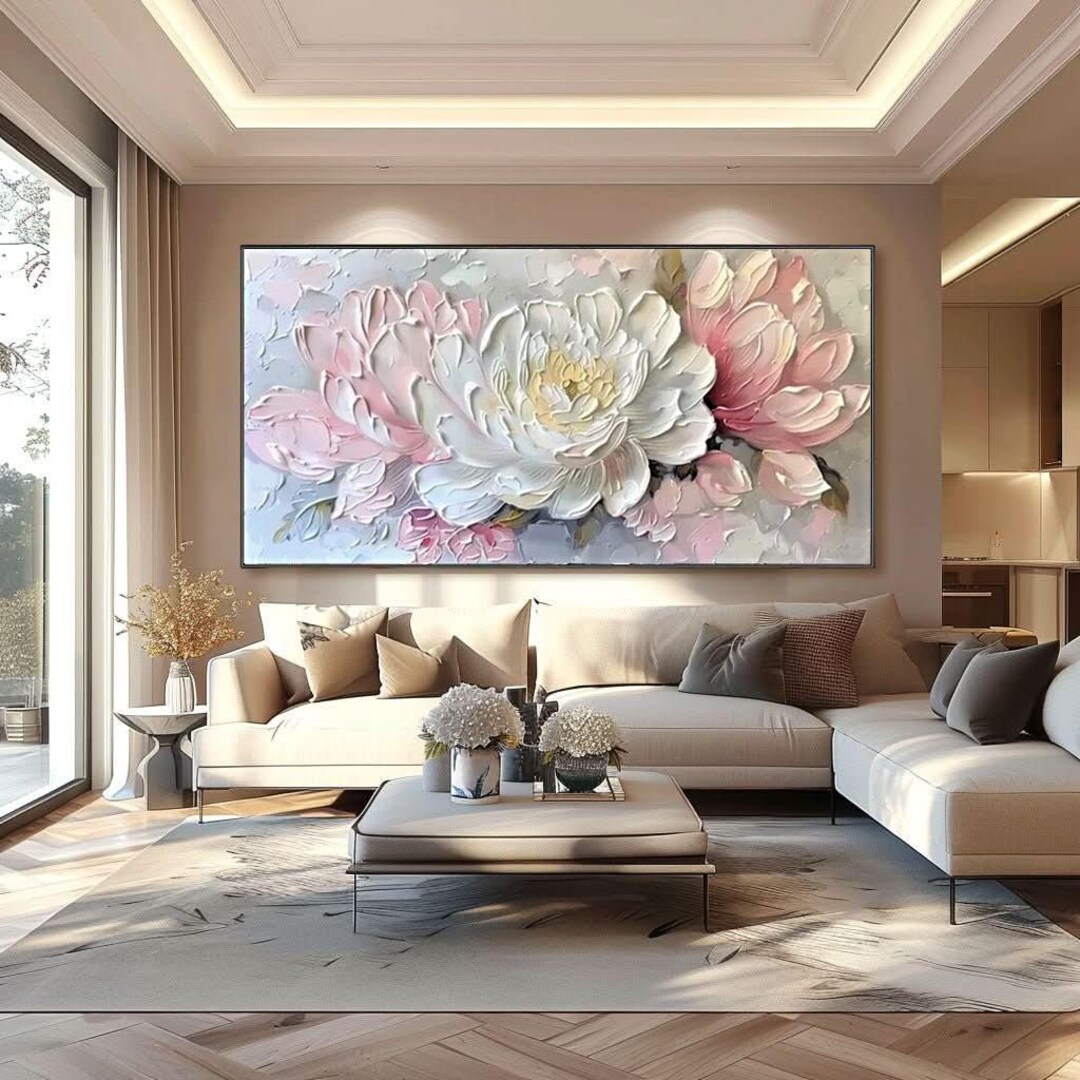 Abstract Pink & White Flower Textured Wall Art Soft Color Peony ...