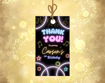 Editable Neon Glow Party Thank You Tags | Birthday Favor (Digital Download)