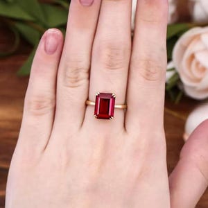 Large Ruby Ring, Emerald Cut 12 x 16 Ruby Ring, 14K Gold Statement Ring, July Birthstone, Gift For Mother