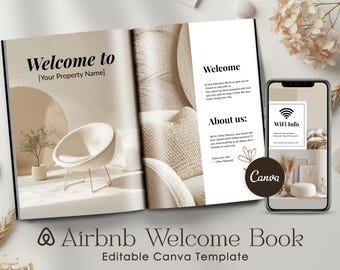 Airbnb welcome book, Canva template, vacation rental, house manual, guest binder.